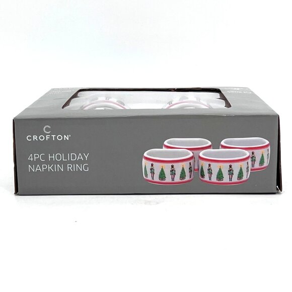 Crofton 4Pc Holiday Porcelain Napkin Rings With Nutcracker Christmas Tree Design - Picture 4 of 12